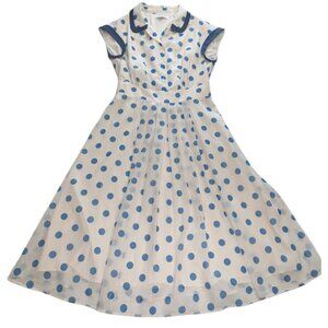 Rockabilly Wiwalorna Blue Polka Dot Fit & Flare Midi Dress Retro   * SZ L